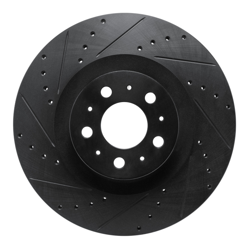 Tesla Model Y Brake Rotor (1) - Front Left - R1 Concepts - Drilled & Slotted - Black - `20-`25